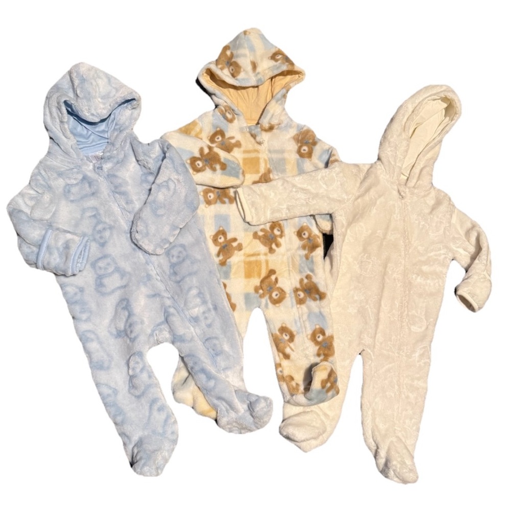 Baby Hooded Plush footsie Pajamas Set of 3 - Soft Winter Wear for Infants